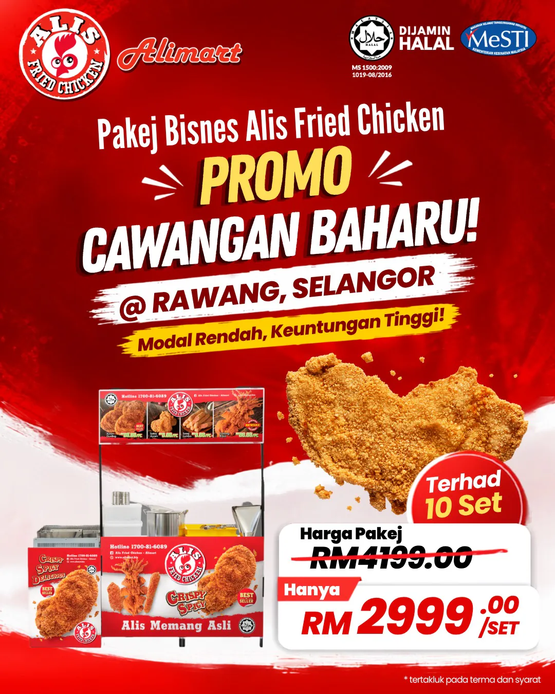 Pakej bisnes Alis Fried Chicken promosi cawangan baharu Rawang pada harga RM2,999, terhad kepada 10 set